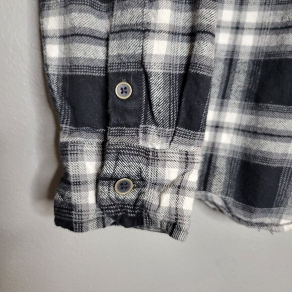 Jachs Men's XL Plaid Flannel Thick Button Front Shirt Black White - Picture 5 of 8